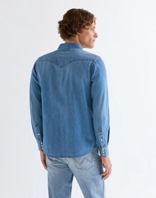 Regular Western Shirt in Mid Light Wash