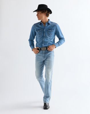 Regular Western Shirt in Mid Light Wash