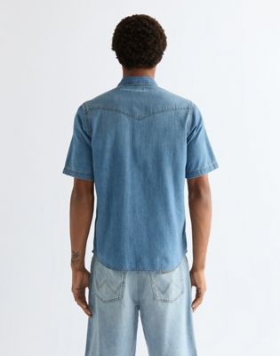 Wrangler Regular Szorty Sleeve Western Shirt Mid Light Wash