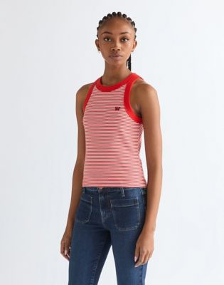 Wrangler obcisłe Ringer Koszulka bez rękawów Flame Scarlet