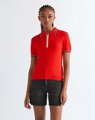 Wrangler obcisłe Quarter Zip Polo Flame Scarlet
