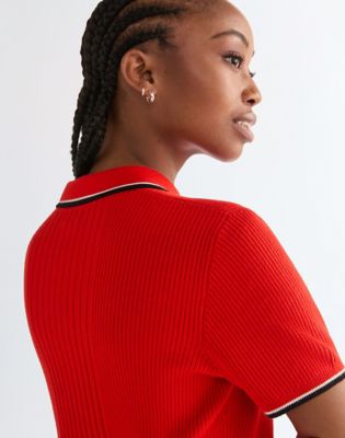 Slim Quarter Zip Polo in Flame Scarlet