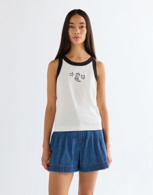 Wrangler obcisłe Ringer Koszulka bez rękawów biały znoszony