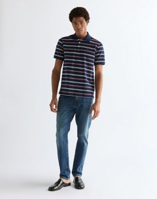 Regular Stripe Polo Shirt in Navy