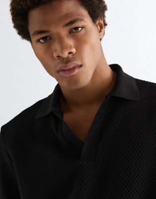Relaxed Polo Sweater in Black