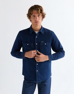 Wrangler niebieski Bell Luźna koszula oversize Indigo Waffle