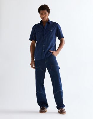 Regular Short Sleeve Western Shirt in Indigo Blue