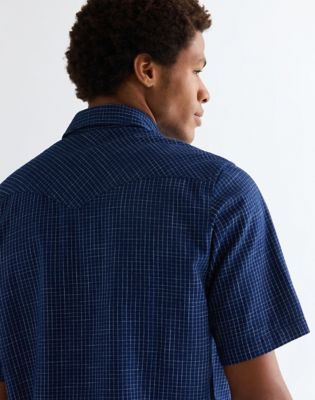 Regular Short Sleeve Western Shirt in Indigo Blue