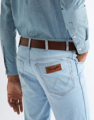 Wrangler Western Stitch skórzany pasek Dark brązowy