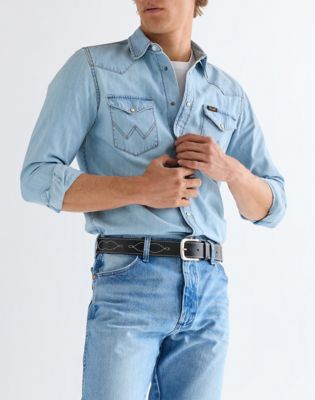 Wrangler Western Stitch skórzany pasek czarny