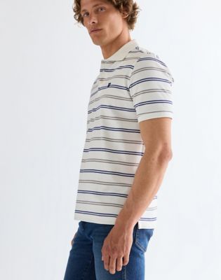 Regular Stripe Polo Shirt in Worn White