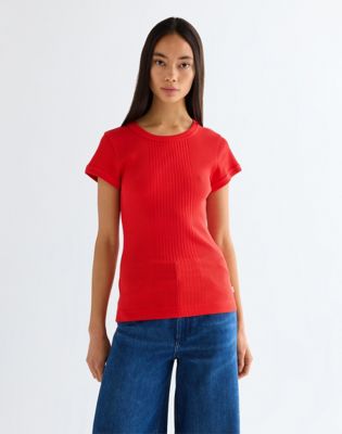 Wrangler obcisłe Rib Capped T-Shirt Flame Scarlet