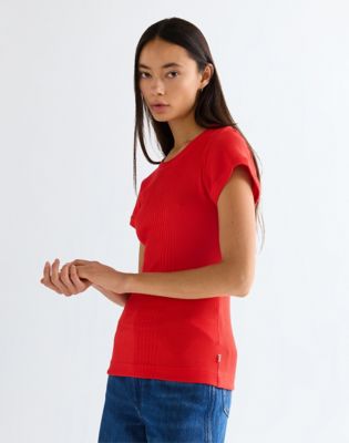 Slim Rib Capped T-Shirt in Flame Scarlet