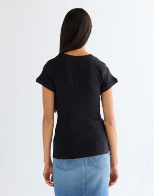 Wrangler obcisłe Rib Capped T-Shirt czarny