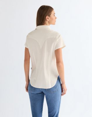 Slim Lightweight Stylized Western Shirt in Egret