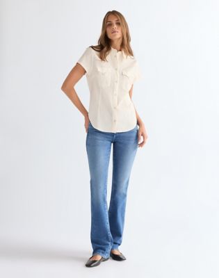 Slim Lightweight Stylized Western Shirt in Egret
