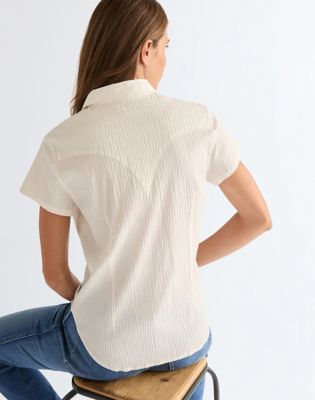 Slim Lightweight Stylized Western Shirt in Egret