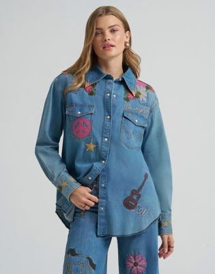 Lainey Wilson x Wrangler Embroidered Shirt in Denim