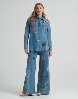 Lainey Wilson x Wrangler Embroidered Shirt in Denim