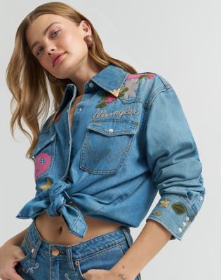 Lainey Wilson x Wrangler Embroidered Shirt in Denim