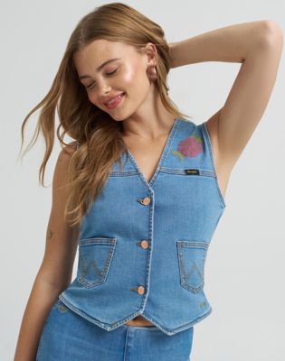 Lainey Wilson x Wrangler Embroidered Vest in Blue