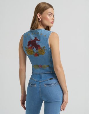 Lainey Wilson x Wrangler Embroidered Vest in Blue
