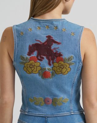 Lainey Wilson x Wrangler Embroidered Vest in Blue
