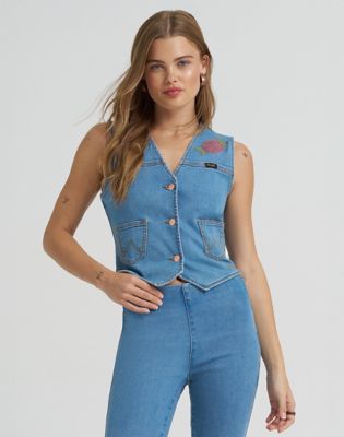 Lainey Wilson x Wrangler Embroidered Vest in Blue