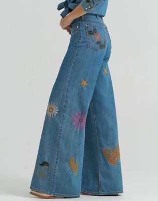 Lainey Wilson x Wrangler Embroidered Wide Leg Jean in Denim