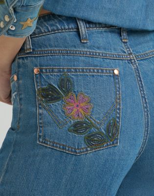 Lainey Wilson x Wrangler Embroidered Wide Leg Jean in Denim