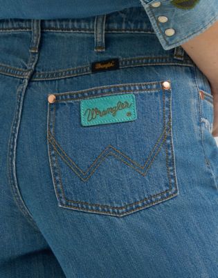 Lainey Wilson x Wrangler Embroidered Wide Leg Jean in Denim