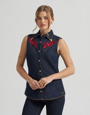 Lainey Wilson x Wrangler Sleeveless Shirt in Rinse