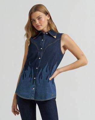 Lainey Wilson x Wrangler Sleeveless Shirt in Rinse
