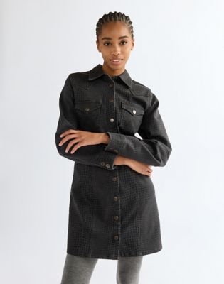 Slim Barrel Sleeve Dress in Croc Print