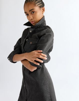 Slim Barrel Sleeve Dress in Croc Print