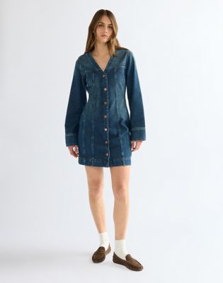 Loose Long Sleeve Mod Dress in Saloon Shadow