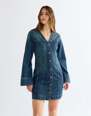 Loose Long Sleeve Mod Dress in Saloon Shadow