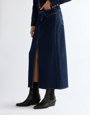 Slim Western Midi Skirt in Dark Orbit