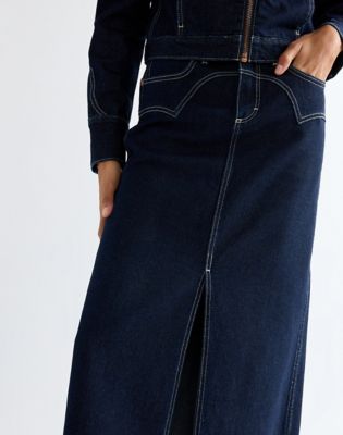 Slim Western Midi Skirt in Dark Orbit