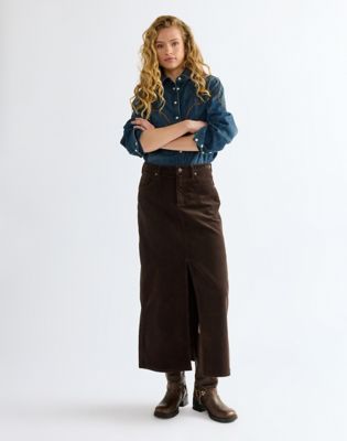 Slim Corduroy Maxi Skirt in Chocolate Torte
