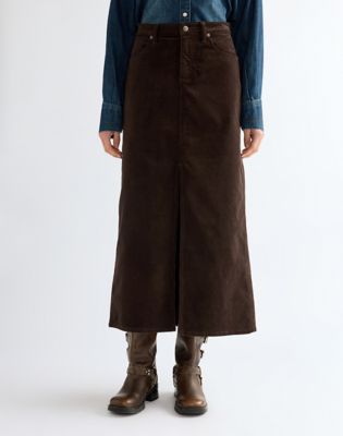 Slim Corduroy Maxi Skirt in Chocolate Torte