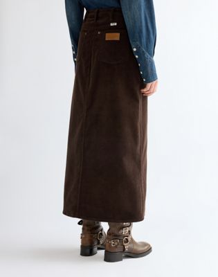 Slim Corduroy Maxi Skirt in Chocolate Torte