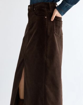 Slim Corduroy Maxi Skirt in Chocolate Torte