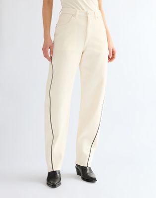 Piped Sleek Barrel Trousers in Egret