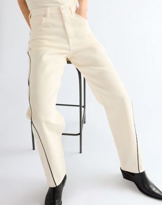 Piped Sleek Barrel Trousers in Egret