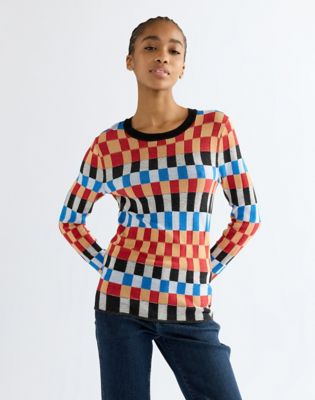 Slim Knit Crew Sweater in Starting Line Check