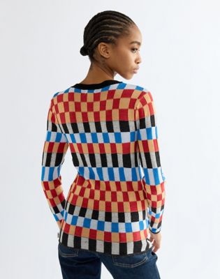 Slim Knit Crew Sweater in Starting Line Check