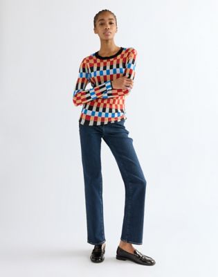 Slim Knit Crew Sweater in Starting Line Check