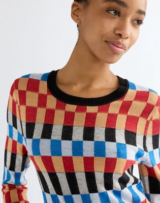 Slim Knit Crew Sweater in Starting Line Check