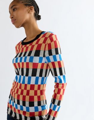 Slim Knit Crew Sweater in Starting Line Check